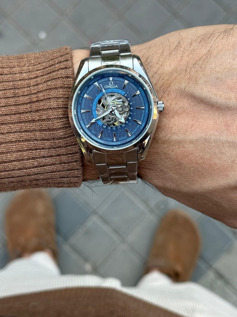 Omeg a Sea Master Aqua Terra World Timer Automatic Silver Blue Stainless Steel Secondary image