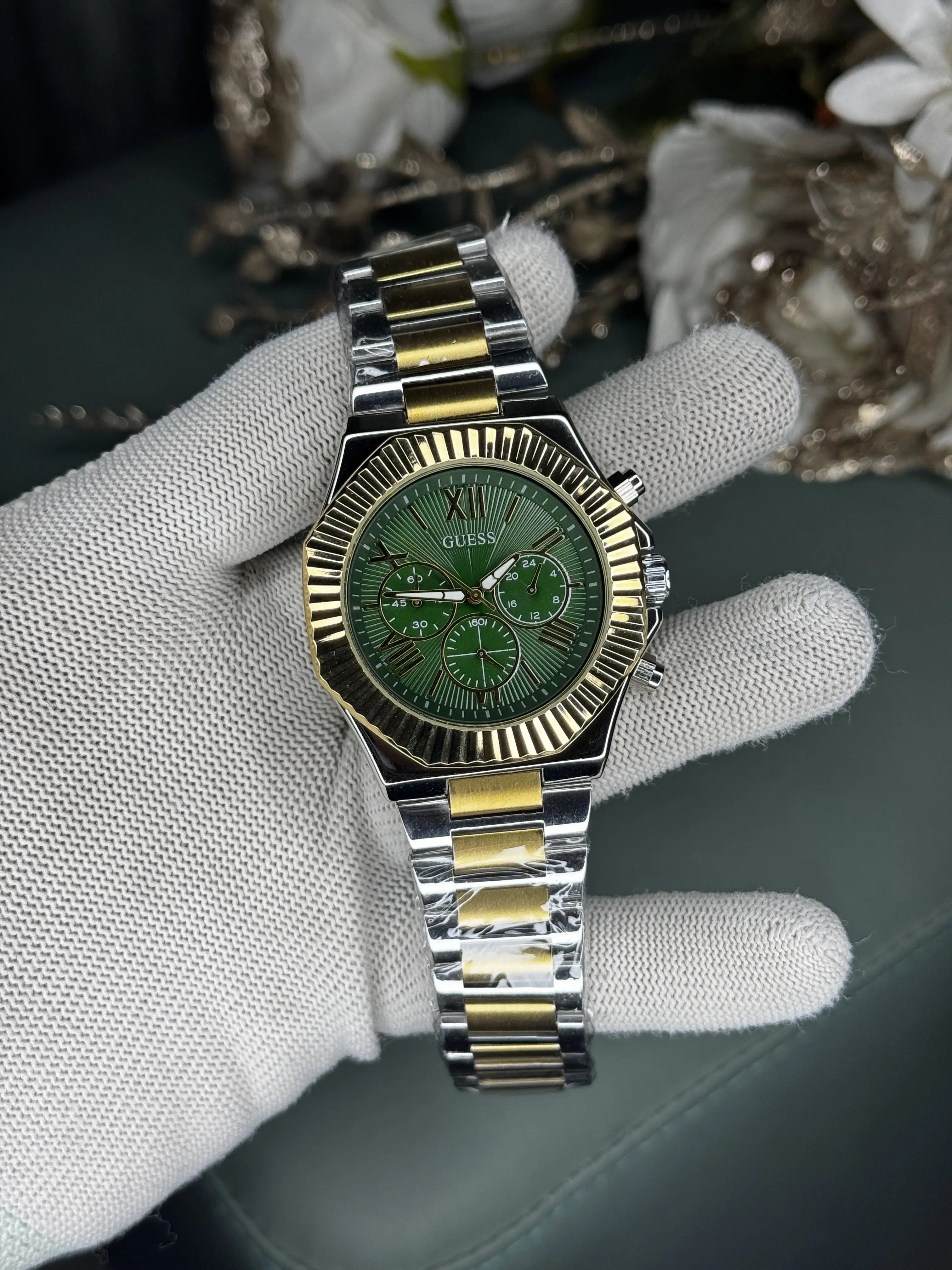 Gues s Eqaulity Dual Tone Green Premium Chronograph Watch