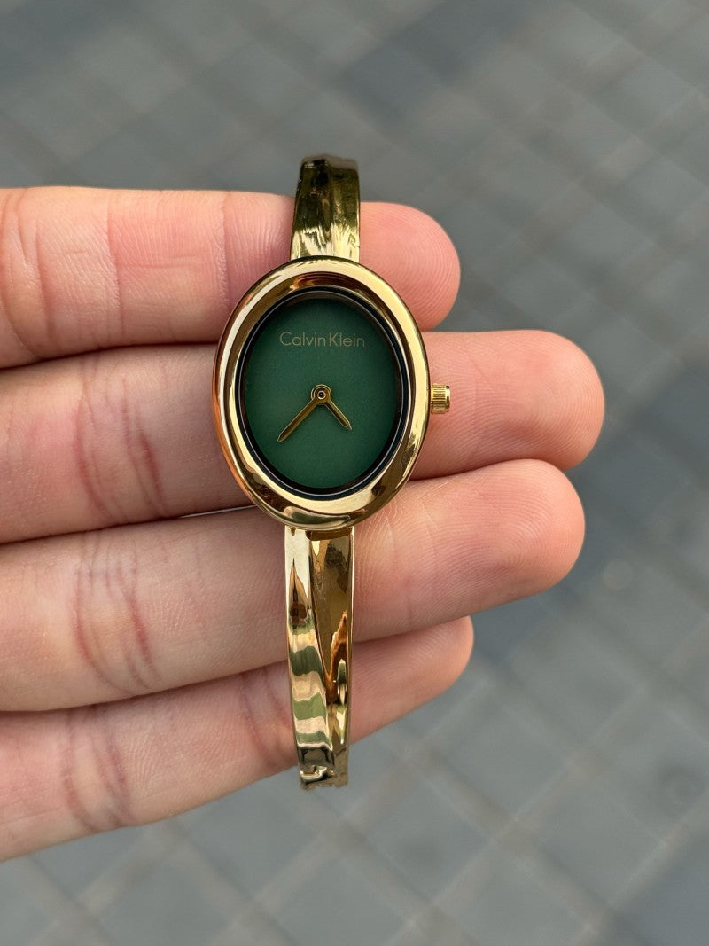 Calvin Klei n Oval Twisted Bezel Women Gold Green Main image