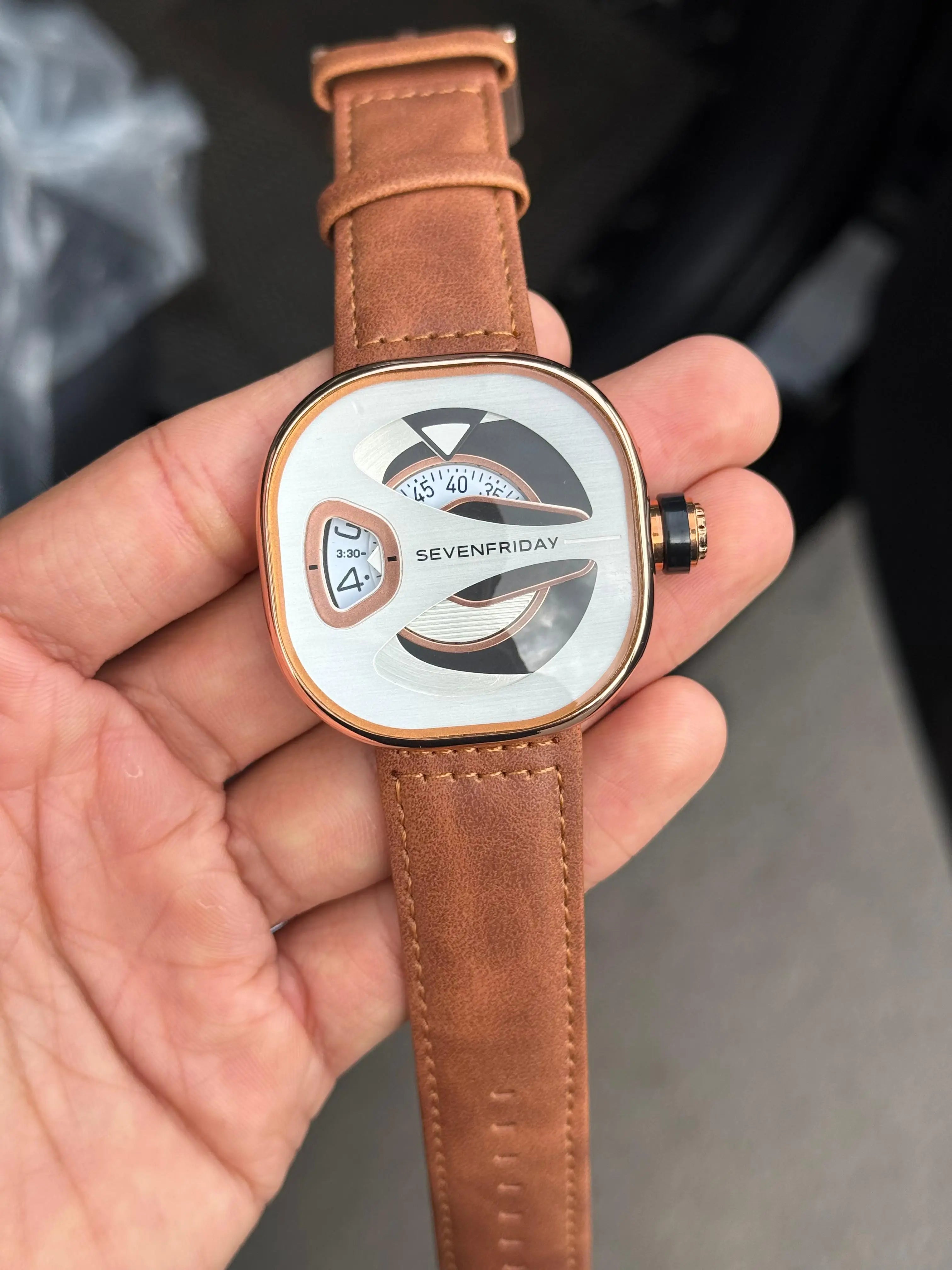 Seven Friday ME Series Leather Rose White Dial Tan Belt Secondary image