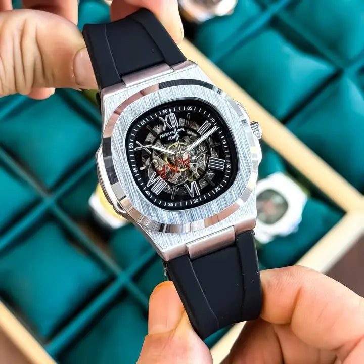 Patek Phillip e Nautilus Skeleton Silicone Silver Black Main image