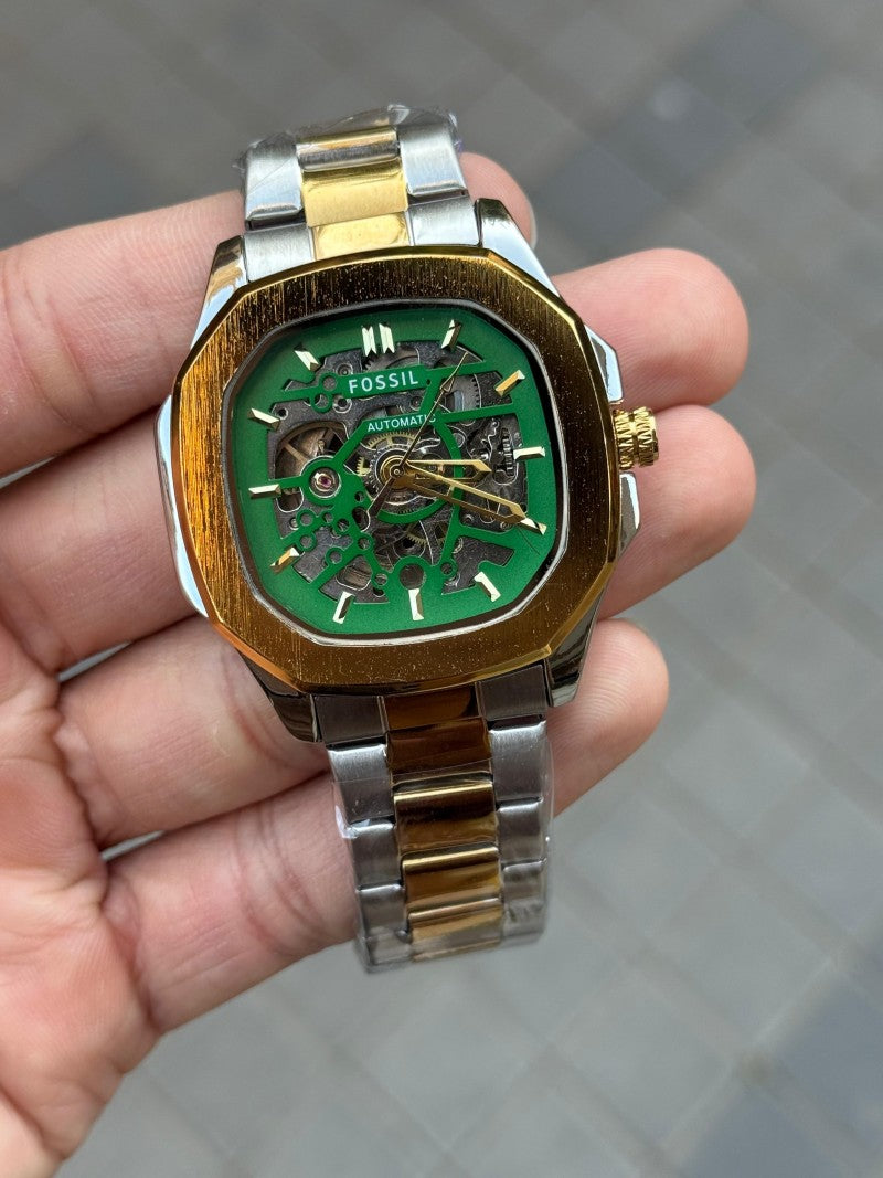 Fossi l Skeleton Square Automatic Gold Two Tone Green Dial Secondary image