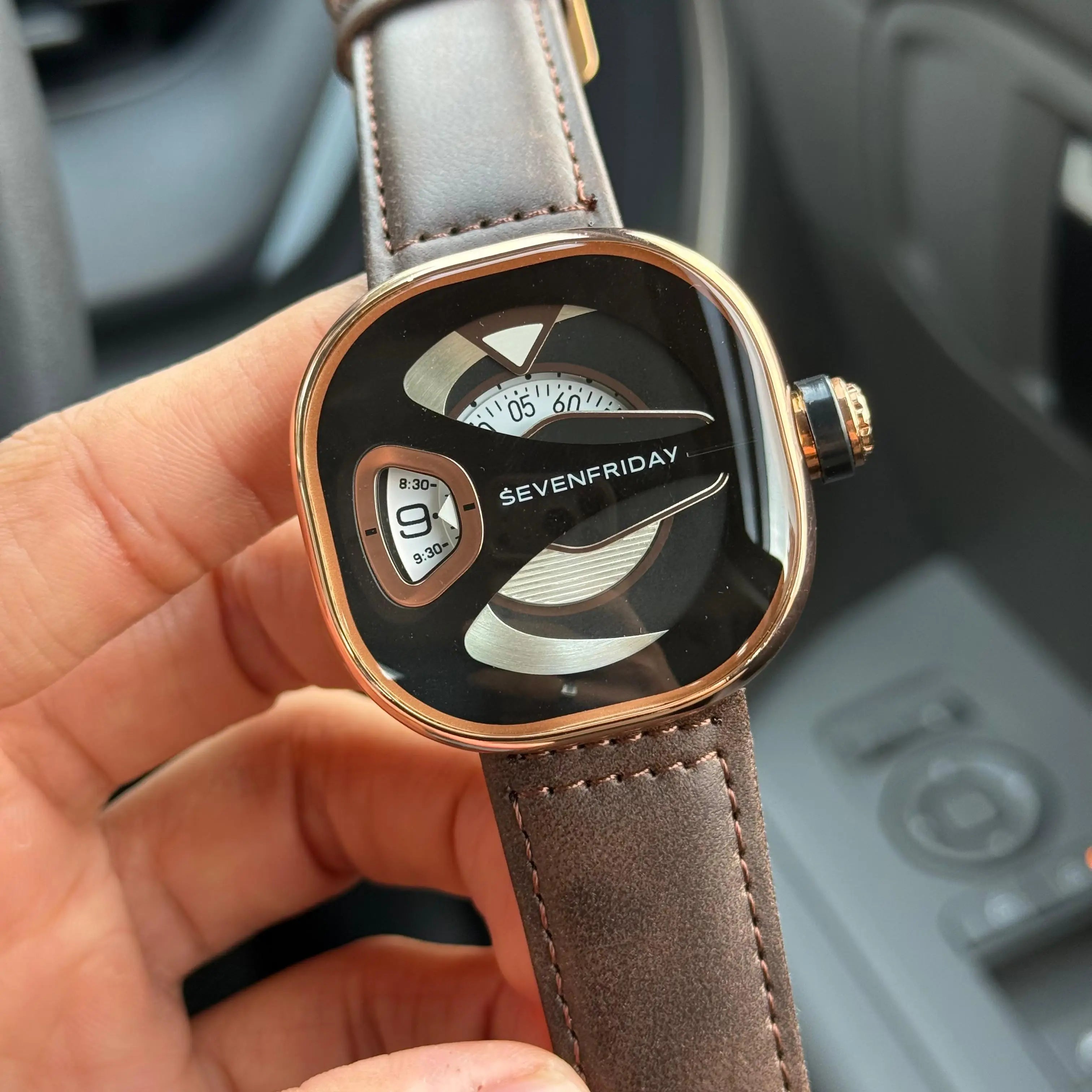 Seven Friday ME Series Leather Rose Black Dial Brown Belt