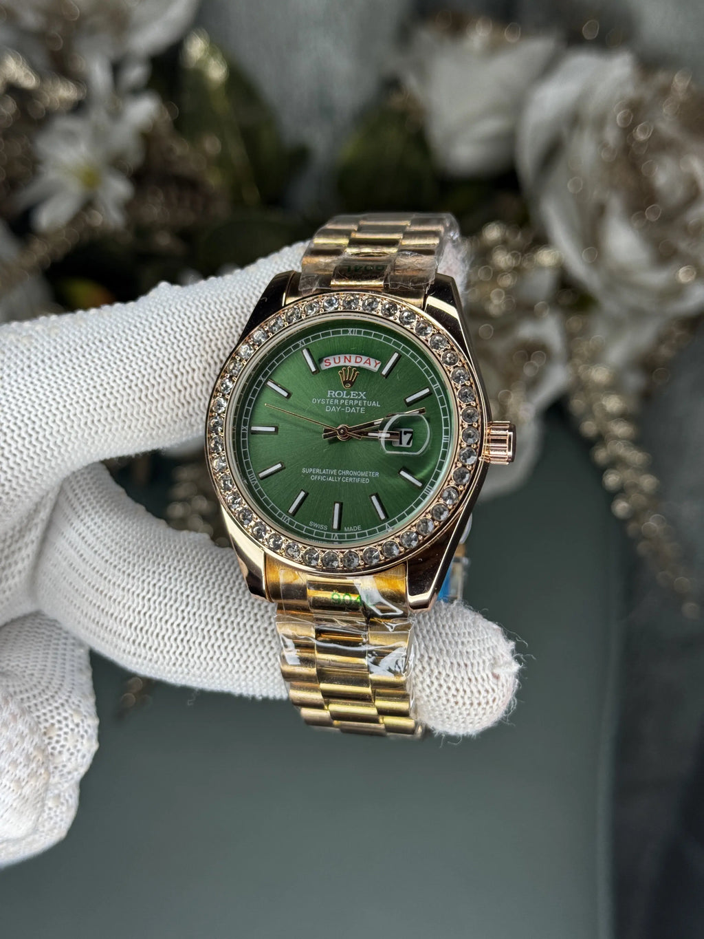 Rolex Day Date Copper Green Diamond Premium Watch