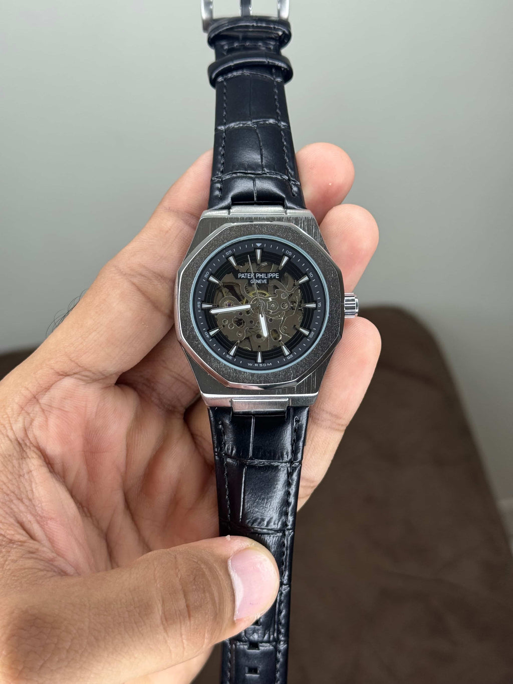 Patek Philippe Skeleton Silver Black Automatic Watch