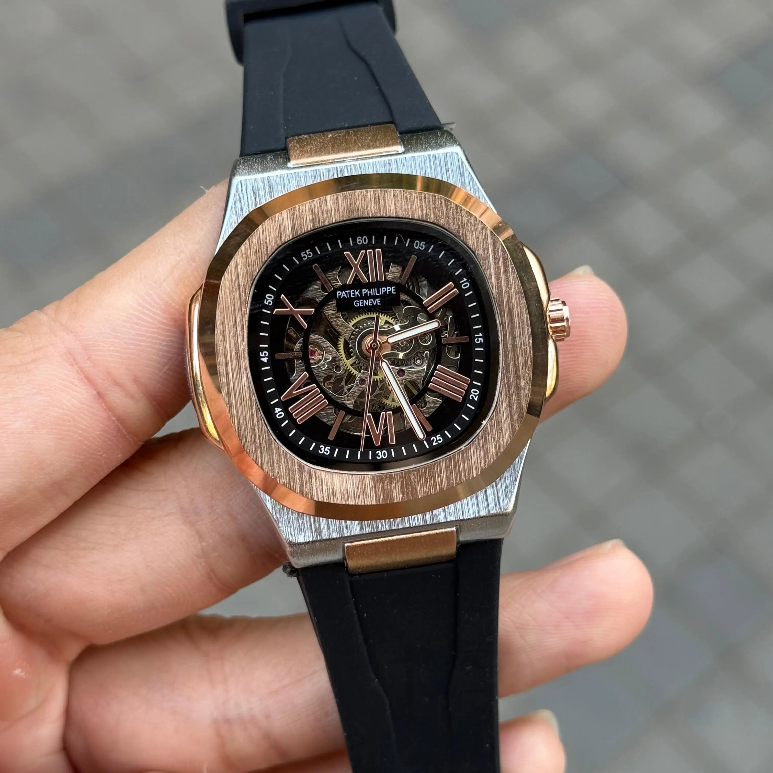 Patek Phillip e Nautilus Skeleton Silicone Rose Two Tone Black Main image