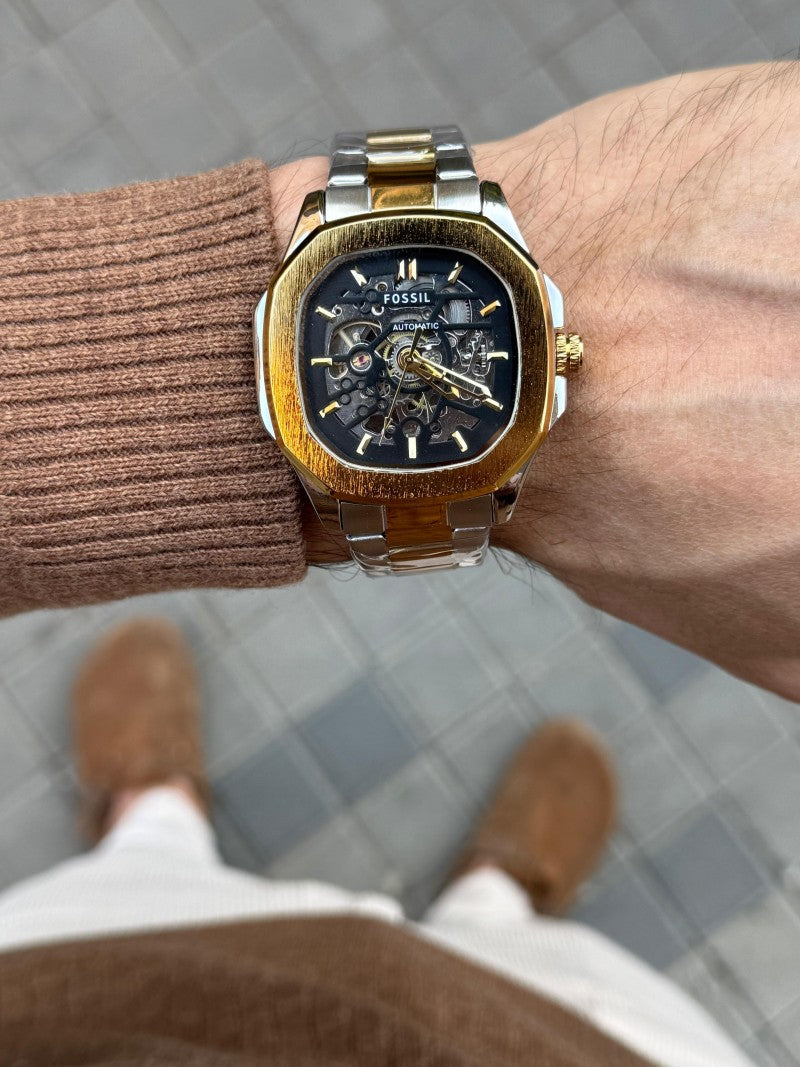 Fossi l Skeleton Square Automatic Gold Two Tone Black Dial Secondary image