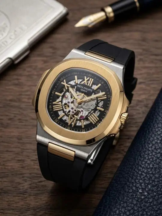 Patek Phillip e Nautilus Skeleton Silicone Gold Two Tone Black Secondary image
