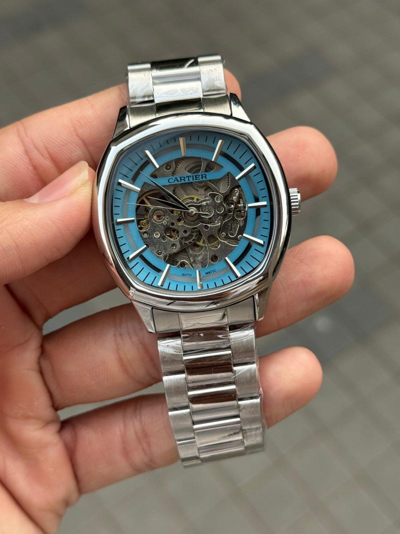 Cartie r Square Skeleton Automatic Silver Tiffany