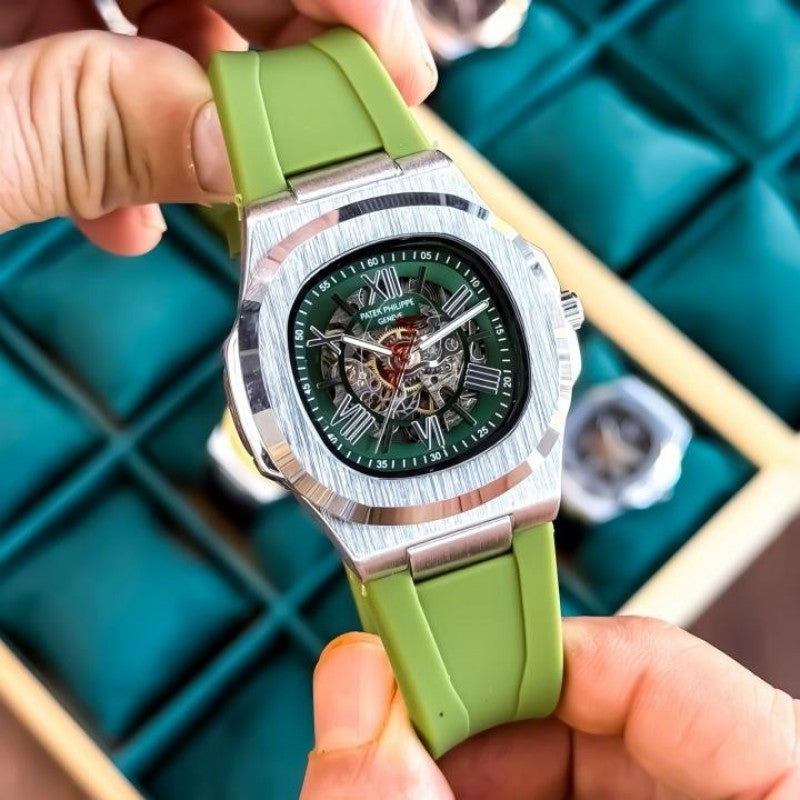 Patek Phillip e Nautilus Skeleton Silicone Silver Green Main image