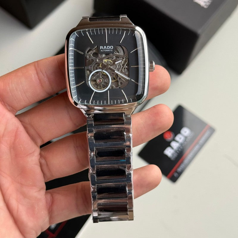 Rad o True Square Skeleton Automatic Silver Black Secondary image
