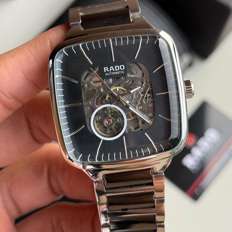 Rad o True Square Skeleton Automatic Silver Black Main image
