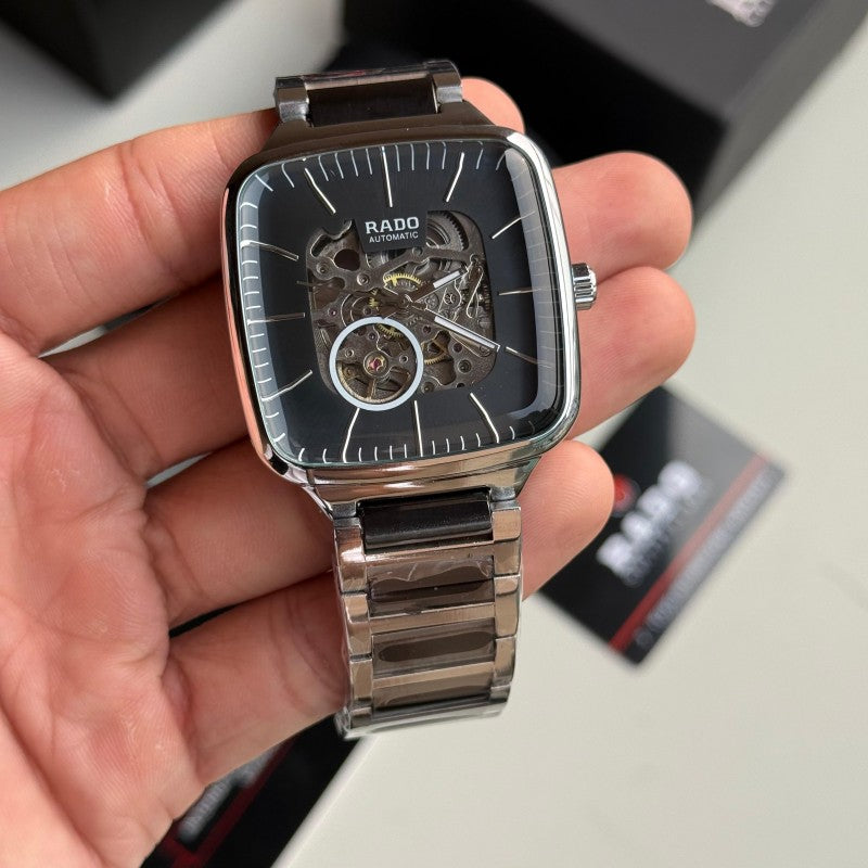 Rad o True Square Skeleton Automatic Silver Black