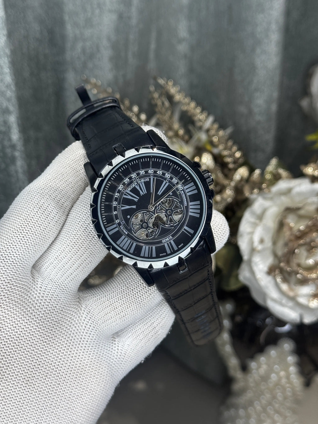 Roger Dubuis E_xcalibur All Black Leather Strap Automatic Watch