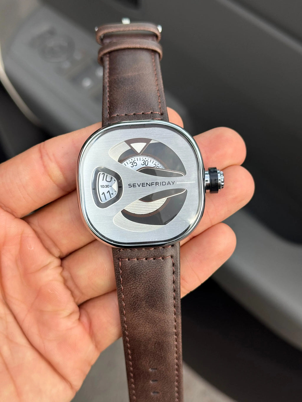 Seven Friday ME Series Leather Silver White Dial Brown Belt