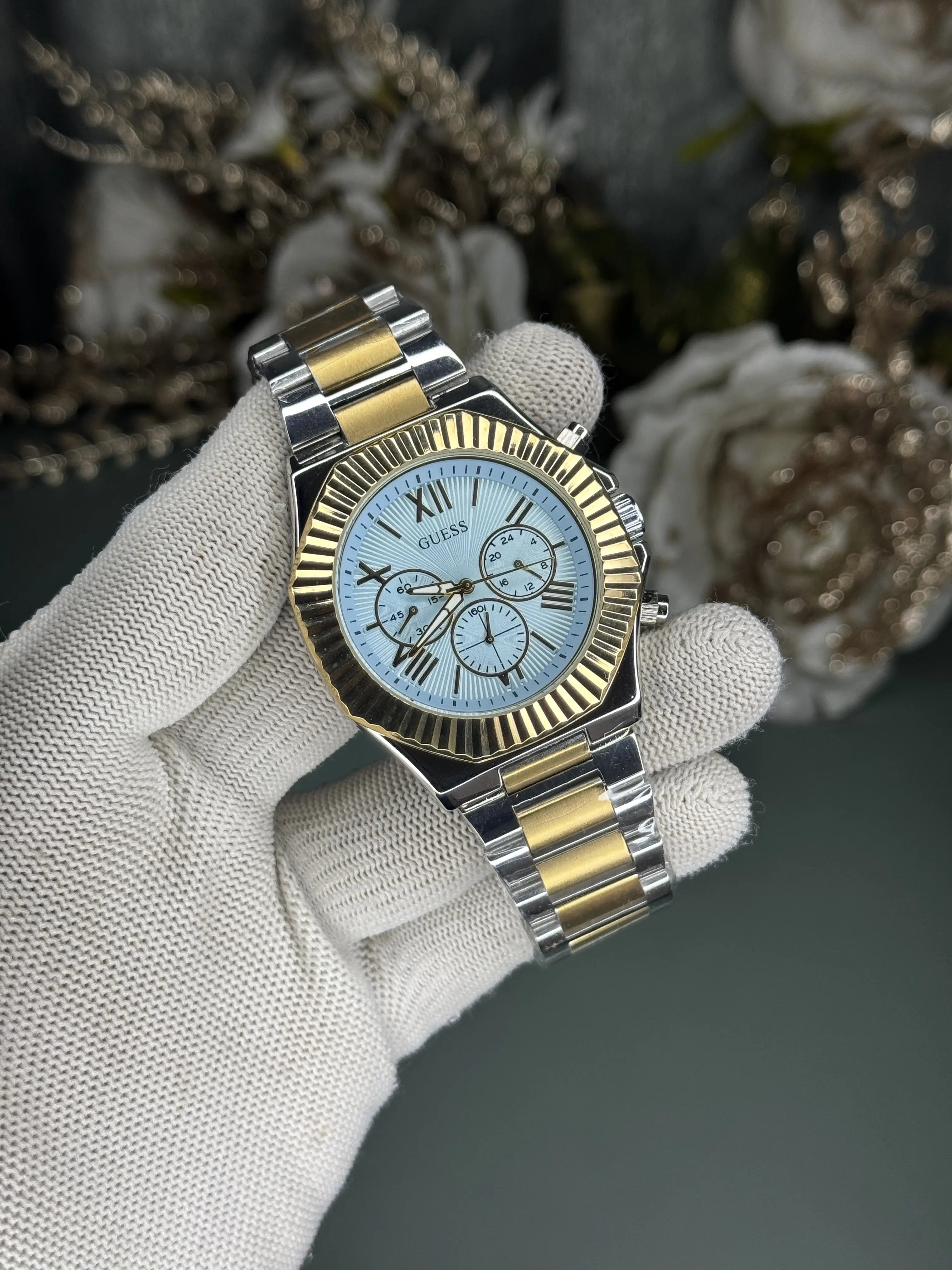 Gues s Equity Dual Tone Tiffany Blue Premium Chronograph Watch Secondary image