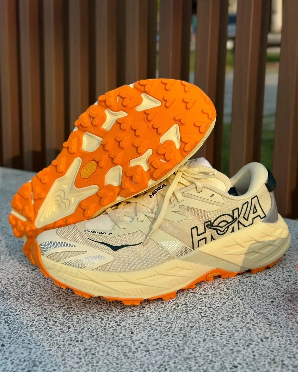 Hoka Speedgoat 7 trail running Vintage yellow and turmeric