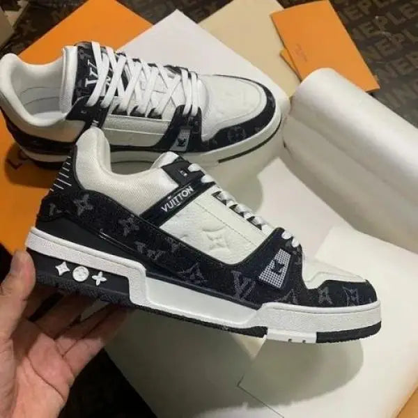 Loui s Vuittton LV Trainer Monogram White Black Denim With Accessories