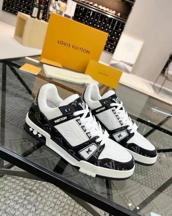 Loui s Vuittton LV Trainer Monogram White Black Denim With Accessories Main image